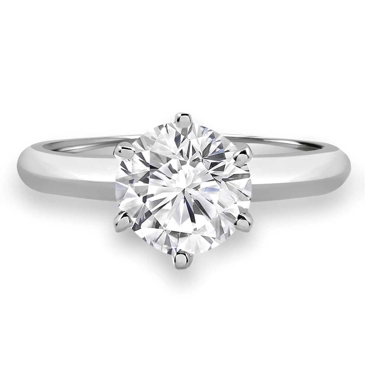 0.5 CT Round Lab Created Diamond 6-Prong Solitaire with Accents Engagement Ring in 14K White Gold - Size 4.5