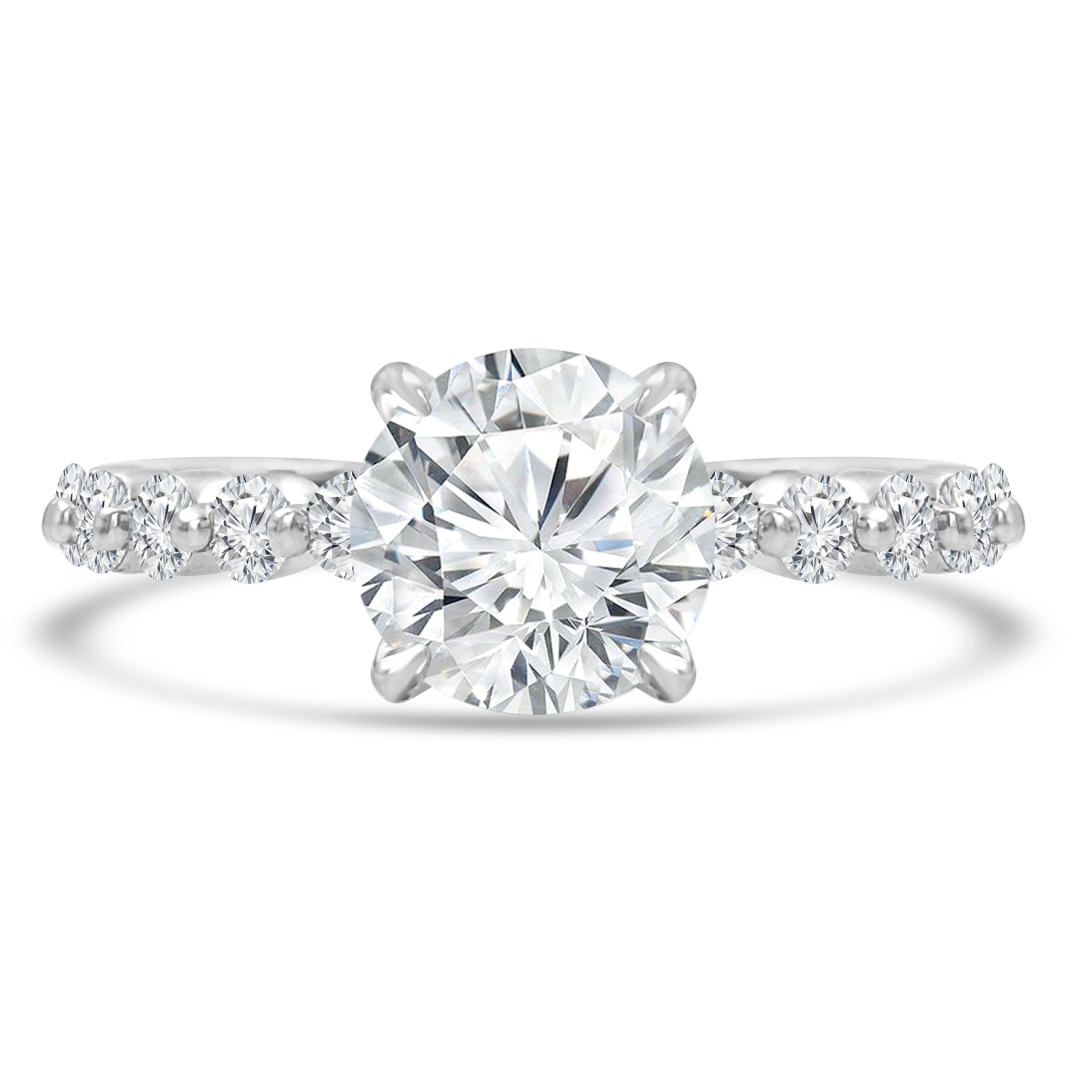 MD240080-4 1.8 CTW Round Diamond Shared-Prong Solitaire with Accents Engagement Ring in 14K White Gold - Size 4