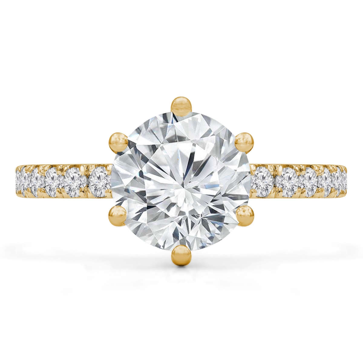 MD240108-4 1.05 CT Round Lab Created Diamond 6-Prong Hidden Halo Solitaire with Accents Engagement Ring in 14K Yellow Gold - Size 4