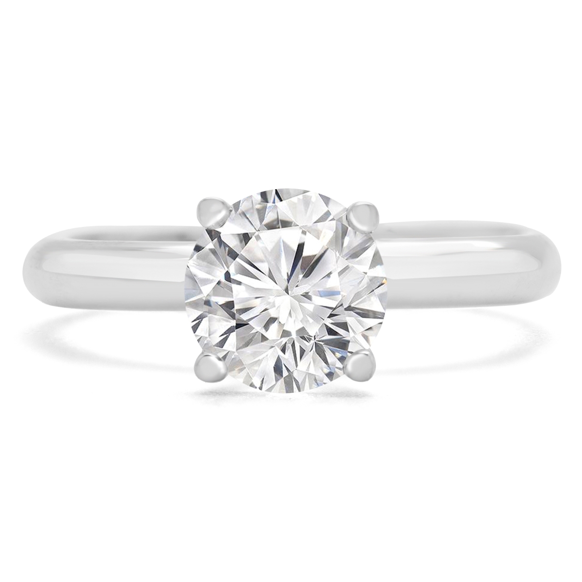 MD240165-P 1 CT Round Lab Created Diamond Solitaire Engagement Ring in 14K White Gold - Size 4 to 9