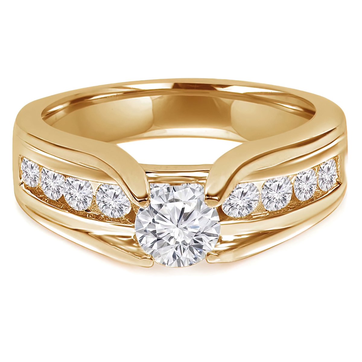 MD240187-7.5 1.5 CTW Round Lab Created Diamond Open Bridge Solitaire with Accents Engagement Ring with Channel Set in 14K Yellow Gold - Size 7.5