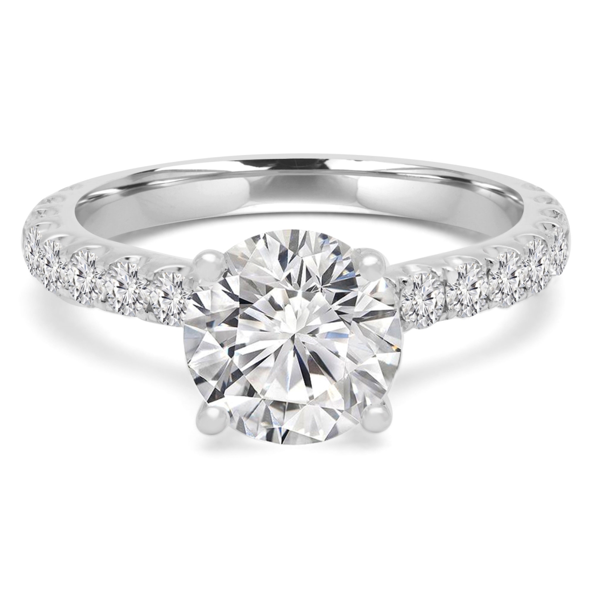 2 CTW Round Lab Created Diamond Cathedral Solitaire with Accents Engagement Ring in 14K White Gold - Size 4.5