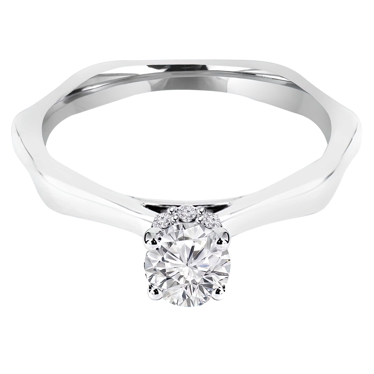 1.1 CTW Round Lab Created Diamond Tapered Solitaire with Accents Engagement Ring in 14K White Gold - Size 5.5