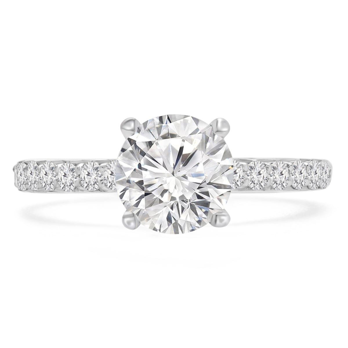 1.16 CTW Round Lab Created Diamond Solitaire with Accents Engagement Ring in 14K White Gold - Size 5