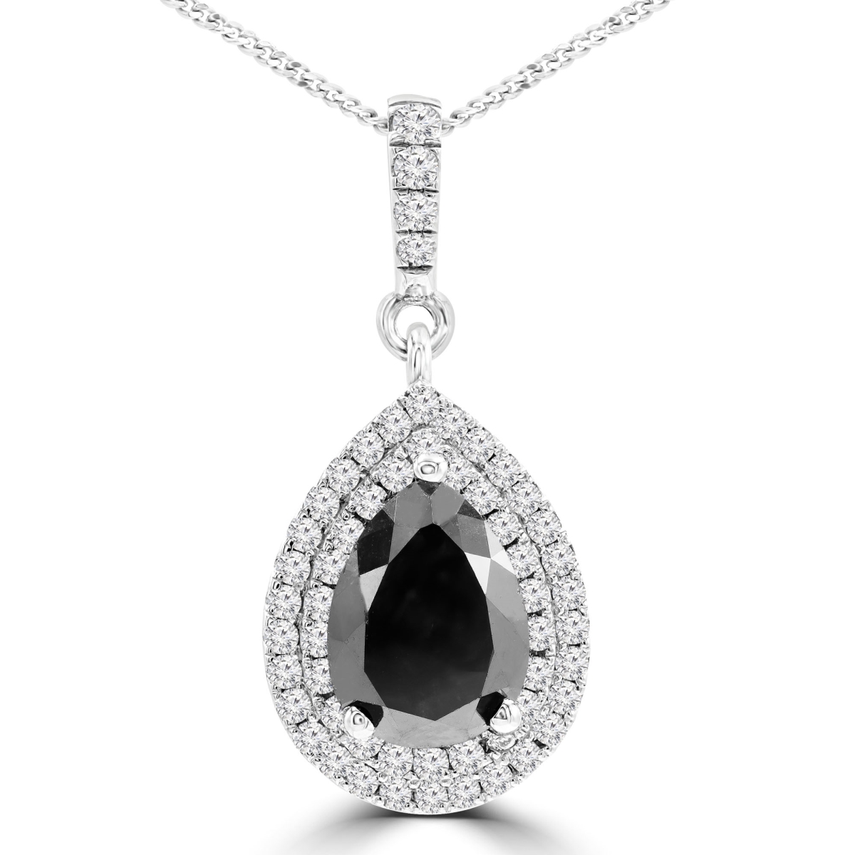 Picture of Majesty Diamonds MD240024 4.75 CTW Pear Black Diamond Double Pear Halo Pendant Necklace in 14K White Gold