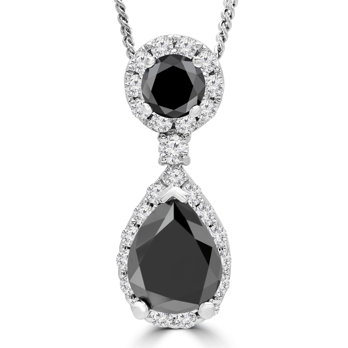 Picture of Majesty Diamonds MD240025 2.6 CTW Pear Black Diamond Two-Stone Pear Halo Pendant Necklace in 14K White Gold
