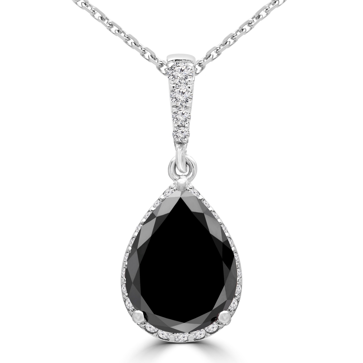 Picture of Majesty Diamonds MD240026 2.88 CTW Pear Black Diamond Pear Halo Pendant Necklace in 14K White Gold