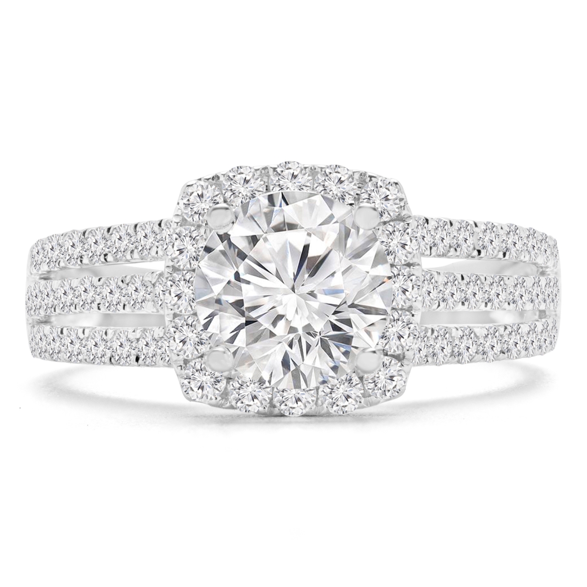 MD240143-4 1.33 CTW Round Diamond Three-Row Cushion Halo Engagement Ring with Accents in 14K White Gold - Size 4