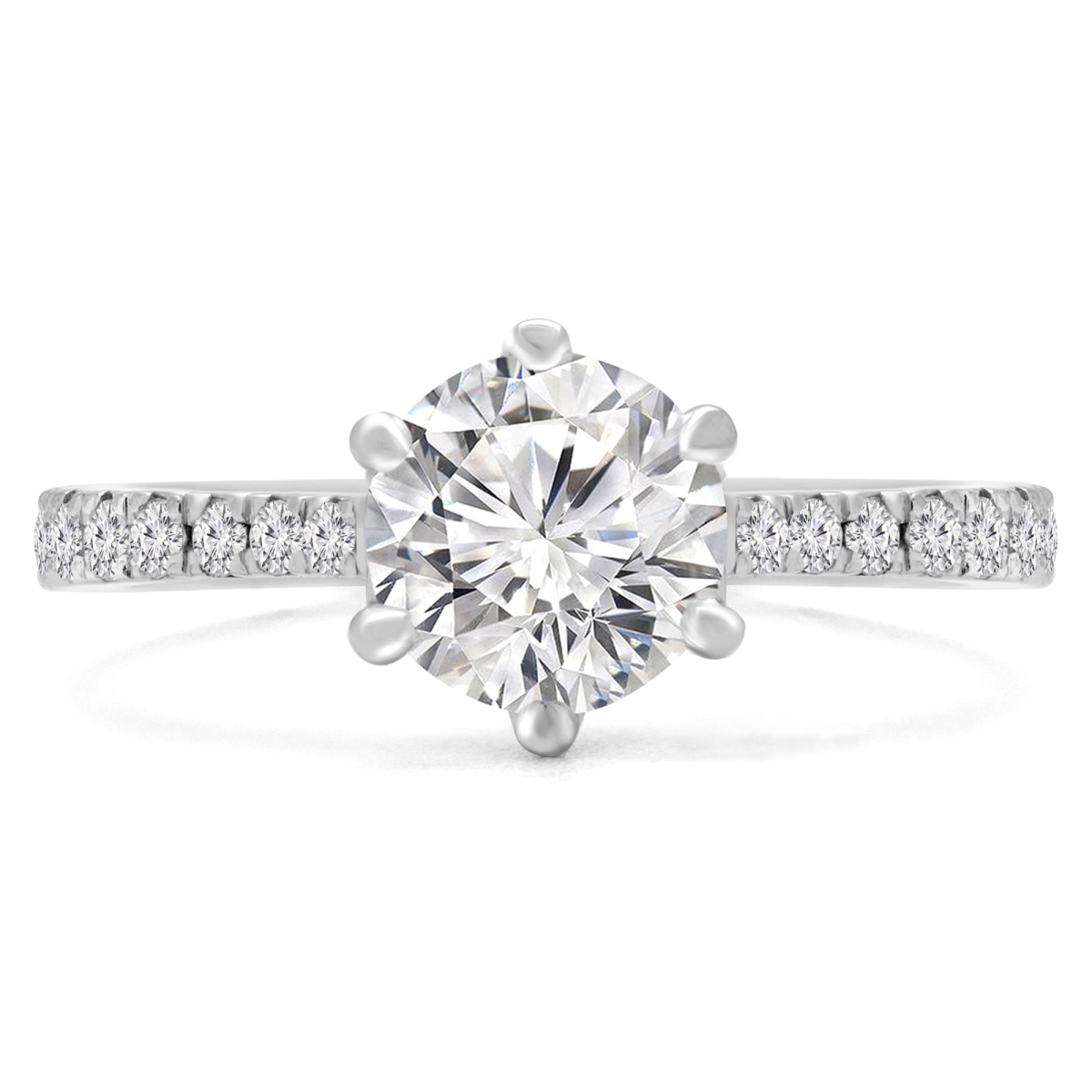 1.5 CTW Round Lab Created Diamond Tapered Solitaire with Accents Engagement Ring in 14K White Gold - Size 4 to 9