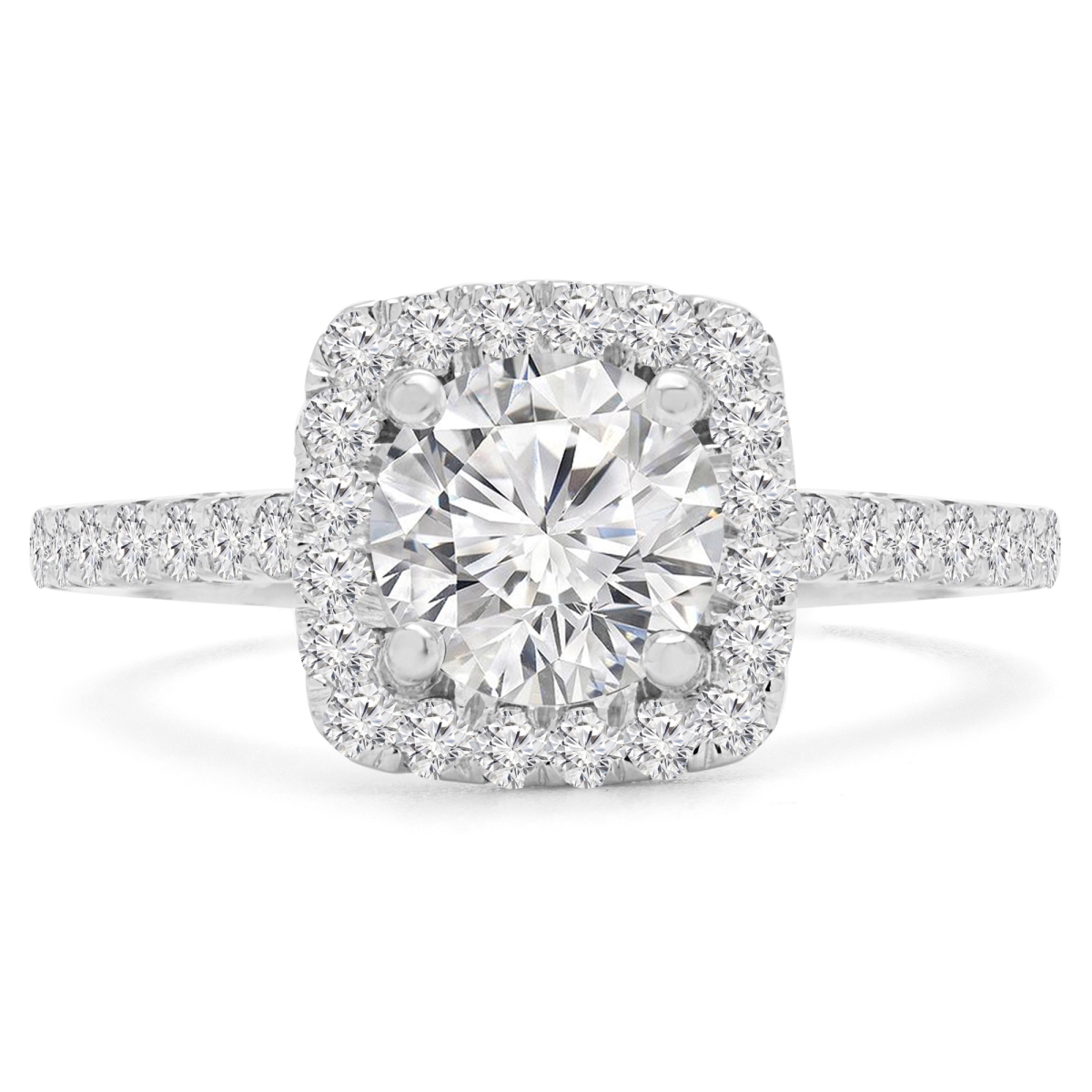 0.9 CTW Round Diamond Cathedral Cushion Halo Engagement Ring with Accents in 14K White Gold - Size 8.5