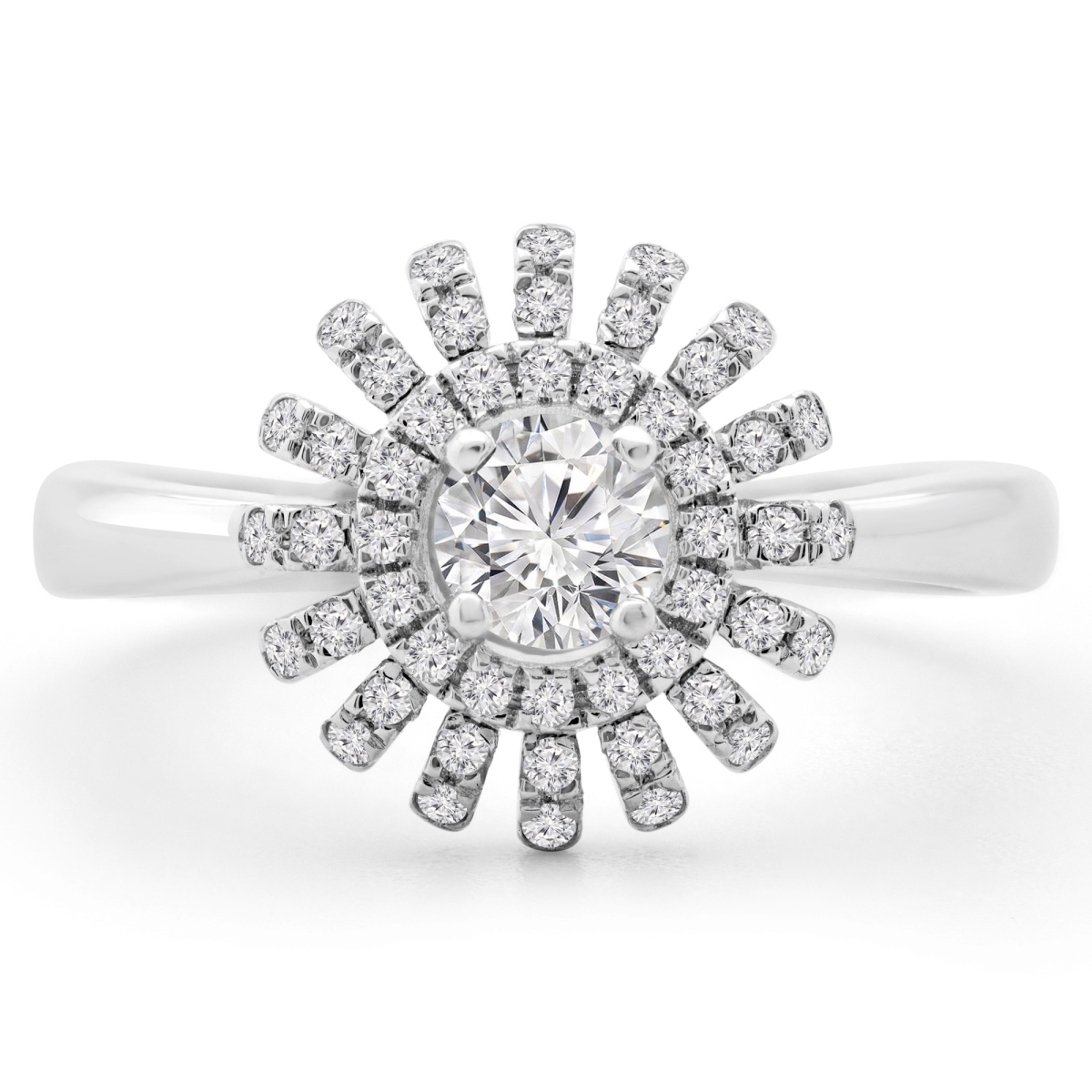 MD240250-7 0.4 CTW Round Diamond Floral Halo Engagement Ring in 14K White Gold - Size 7