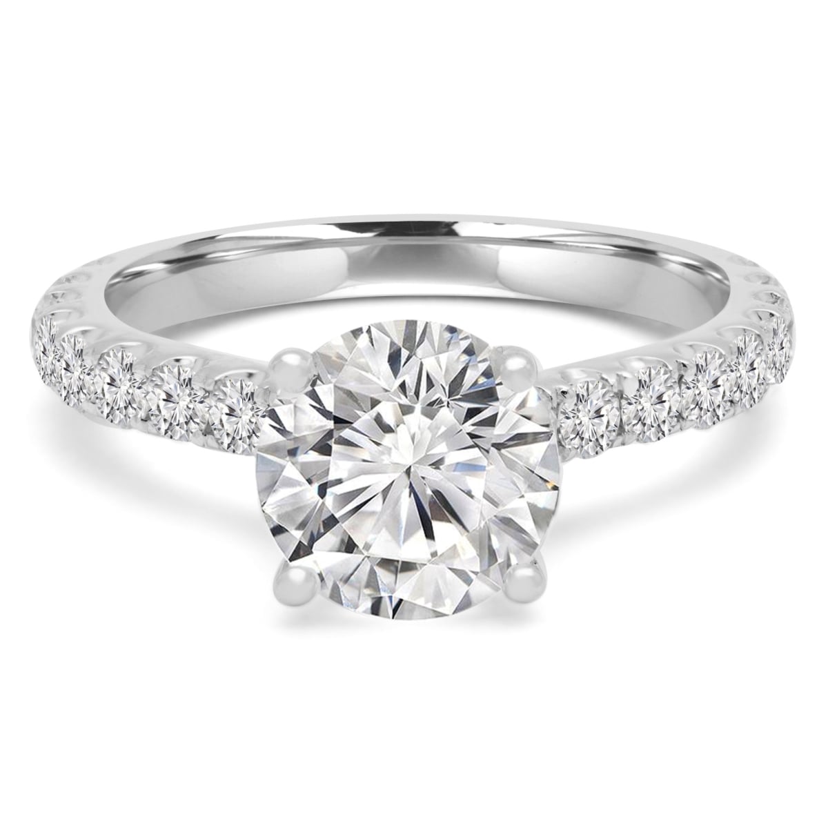 2.16 CTW Round Lab Created Diamond Solitaire with Accents Engagement Ring in 14K White Gold - Size 4 to 9