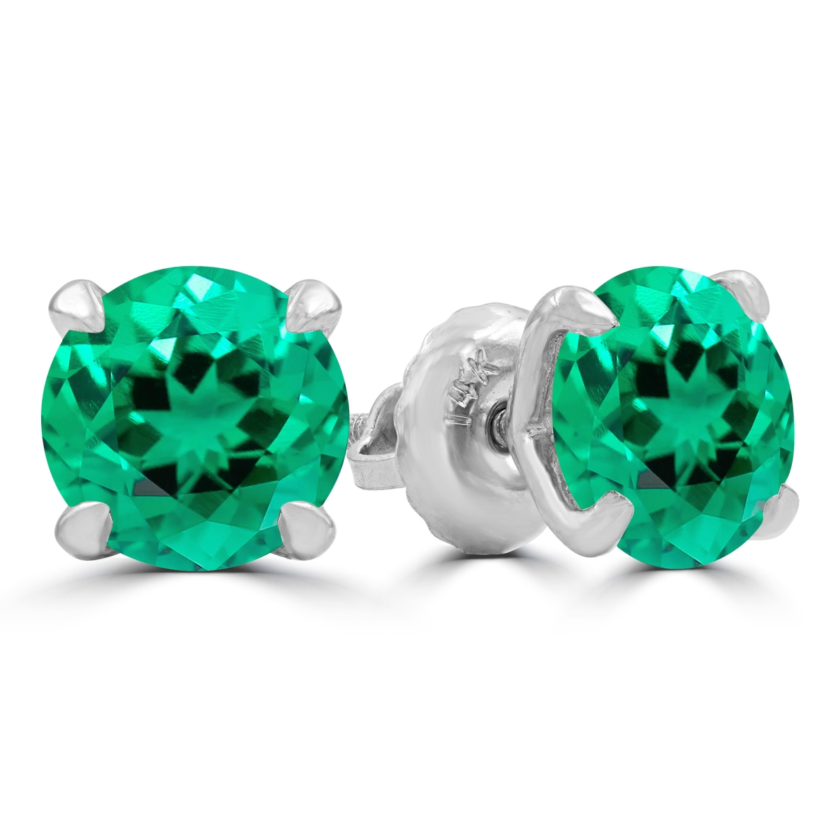 2.1 CTW Round Green Emerald Lab Created 4-Prong Stud Earrings in 14K White Gold
