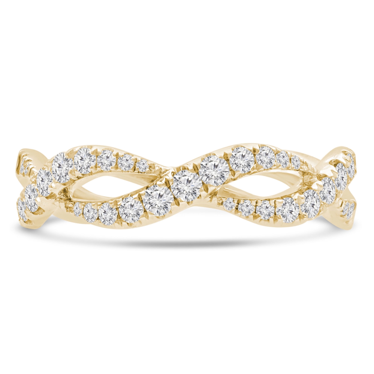MD230313-4.5 0.38 CTW Round Diamond Twisted Semi-Eternity Anniversary Wedding Band Ring in 14K Yellow Gold - Size 4.5