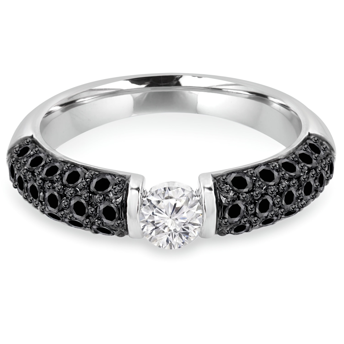 1.1 CTW Round Diamond Three-Row Solitaire with Accents Engagement Ring in 14K White Gold - Size 3.5