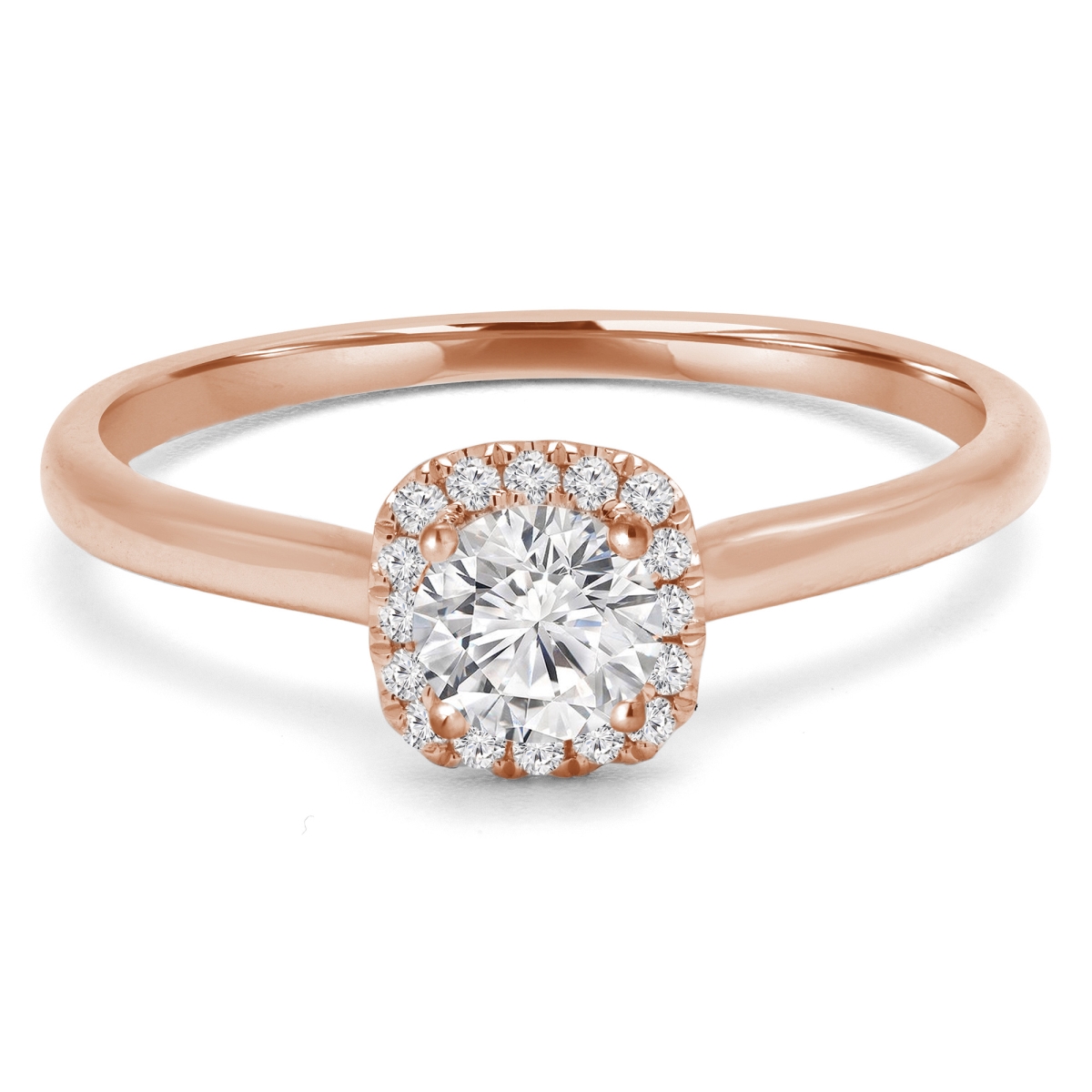 0.33 CTW Round Diamond Cushion Halo Engagement Ring in 14K Rose Gold - Size 5