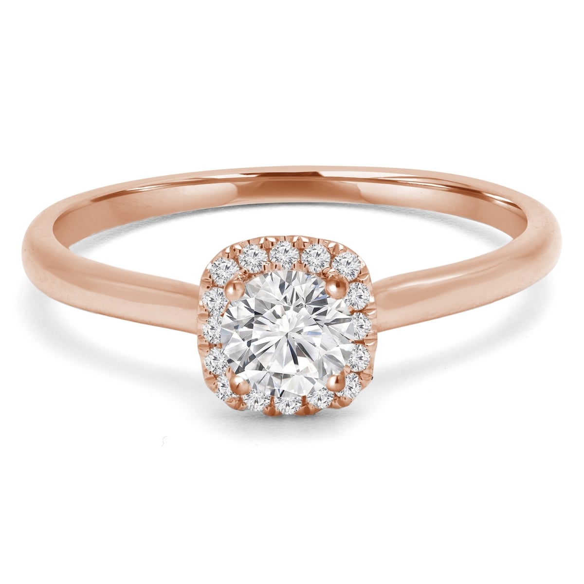 0.33 CTW Round Diamond Cushion Halo Engagement Ring in 14K Rose Gold - Size 7