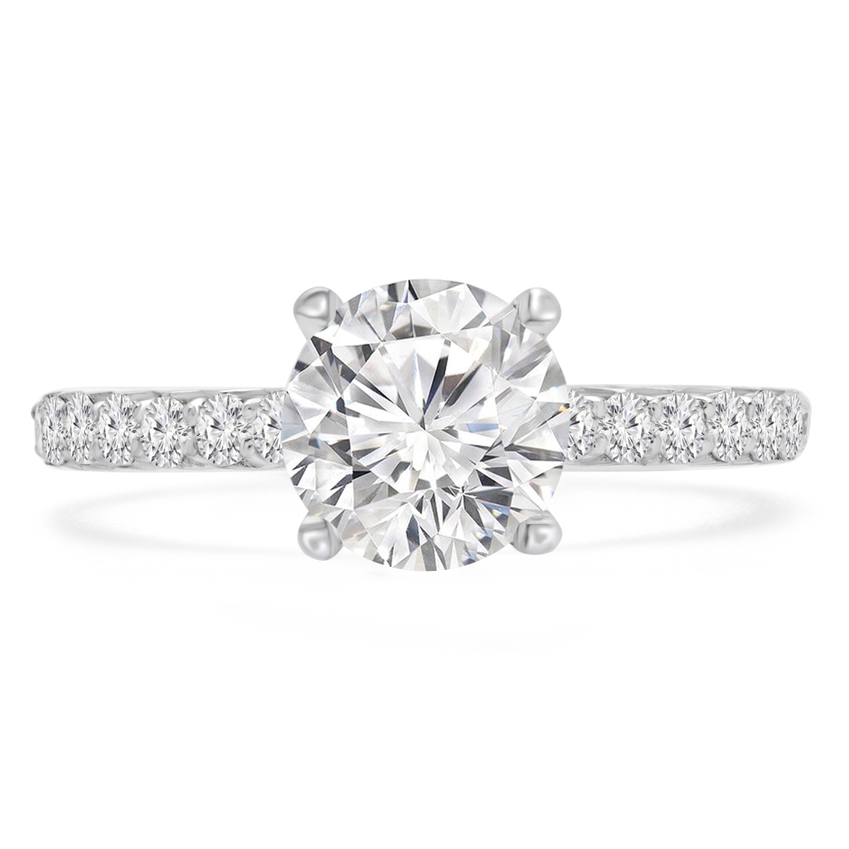 MD240088-9 1 CTW Round Diamond Shared-Prong Solitaire with Accents Engagement Ring in 14K White Gold - Size 9