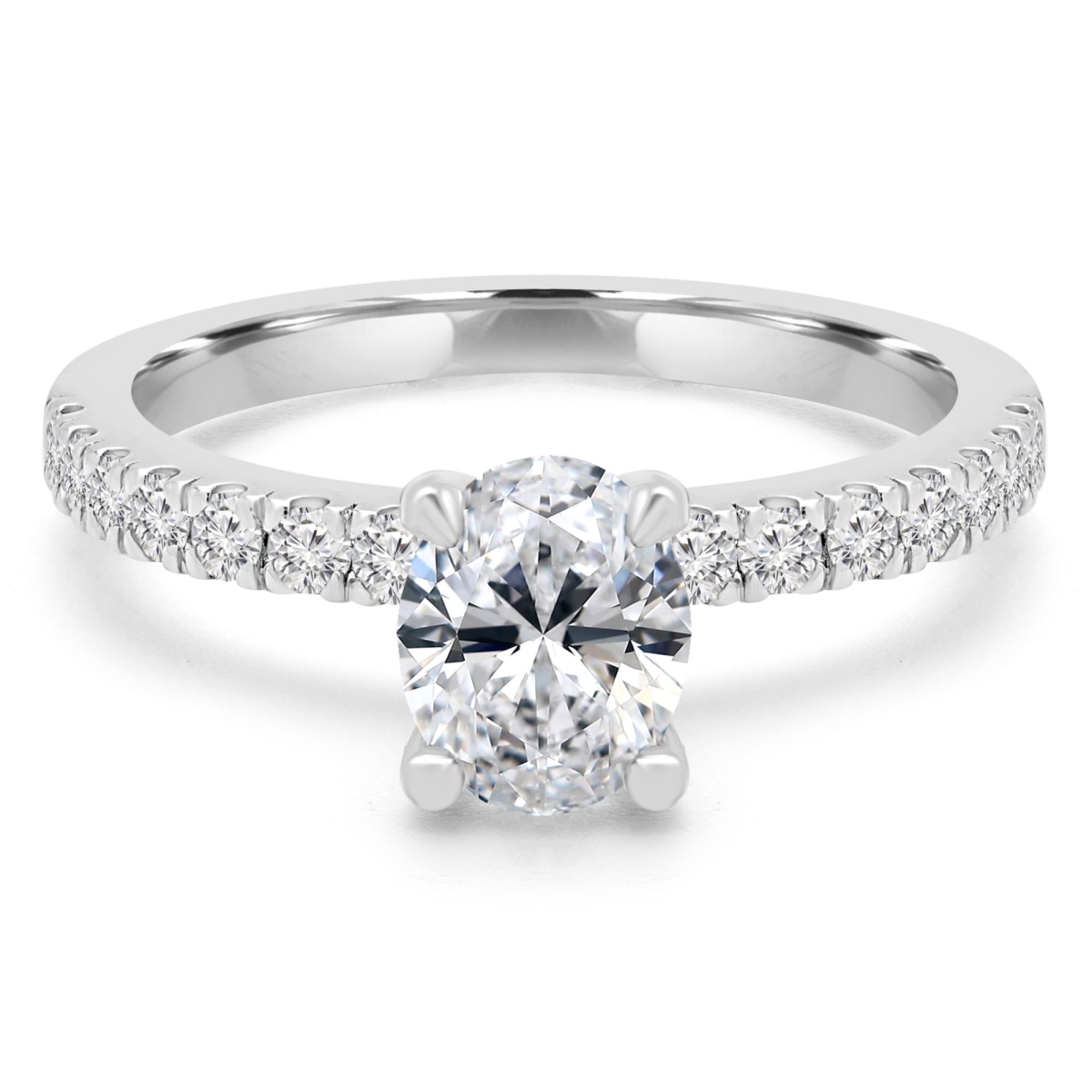 MD240089-9 1 CTW Oval Diamond Hidden Halo Solitaire with Accents Engagement Ring in 14K White Gold - Size 9