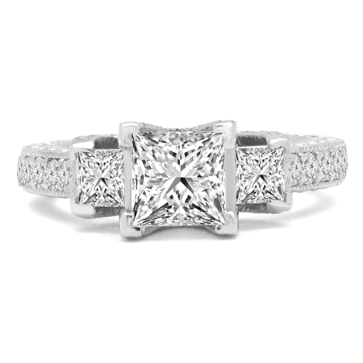 2 CTW Princess Diamond Vintage Three-Stone Engagement Ring in 14K White Gold - Size 7.5