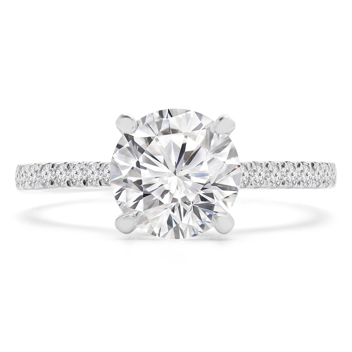 1.2 CTW Round Diamond Cathedral Tapered Solitaire with Accents Engagement Ring in 14K White Gold - Size 8.5