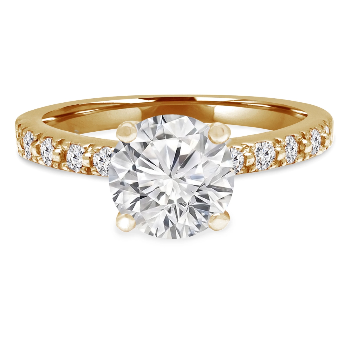 1.75 CTW Round Lab Created Diamond Solitaire with Accents Engagement Ring in 14K Yellow Gold - Size 8.5