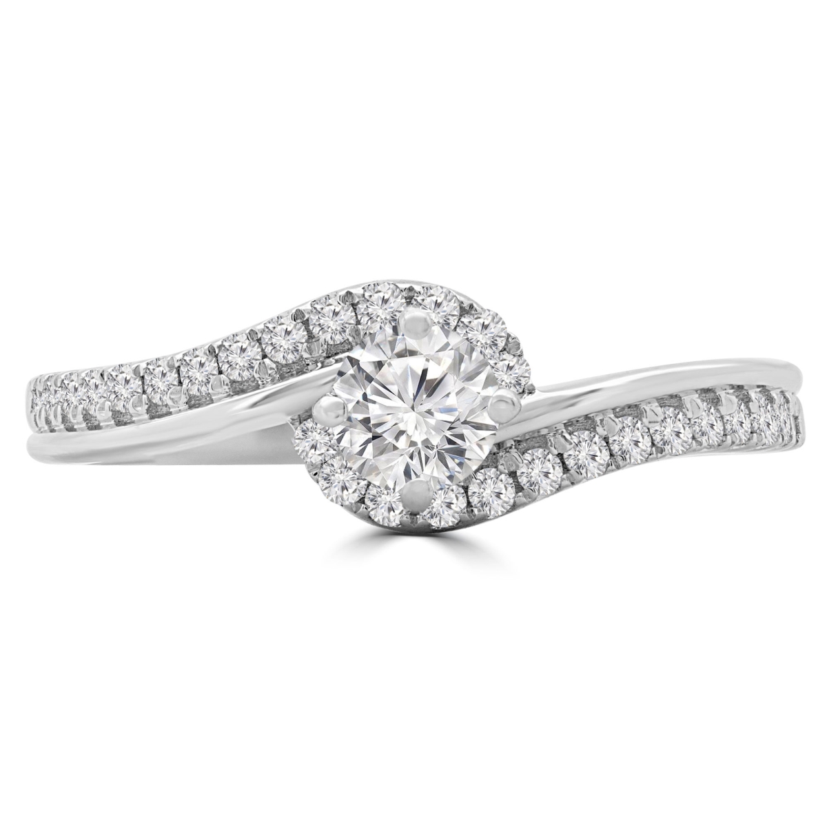0.5 CTW Round Diamond Bypass Solitaire with Accents Engagement Ring in 14K White Gold - Size 6.5