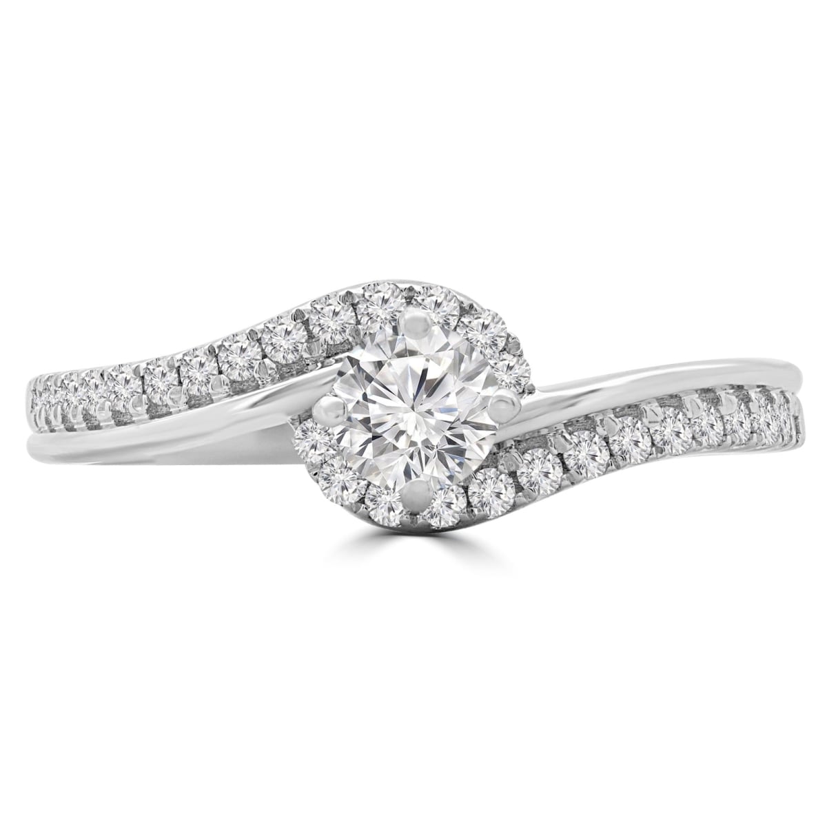 0.5 CTW Round Diamond Bypass Solitaire with Accents Engagement Ring in 14K White Gold - Size 8