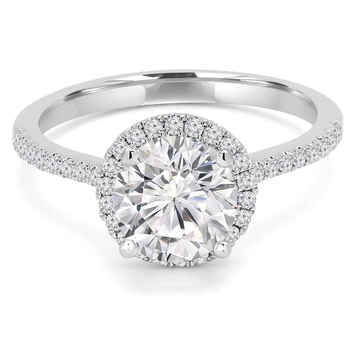 1.5 CTW Round Lab Created Diamond Cathedral Halo Engagement Ring with Accents in 14K White Gold - Size 3