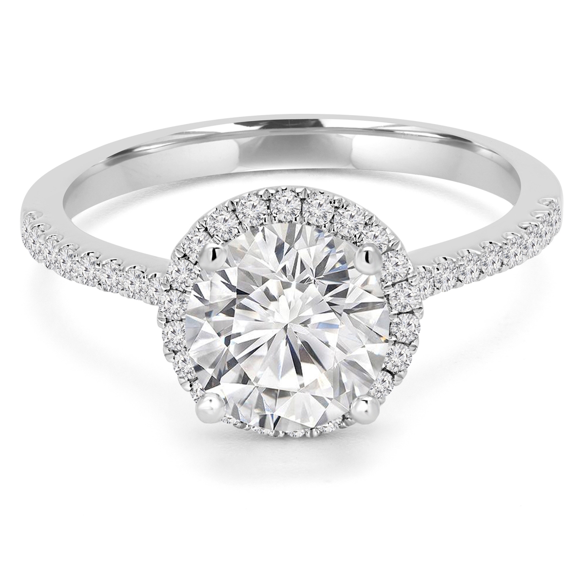 1.5 CTW Round Lab Created Diamond Cathedral Halo Engagement Ring with Accents in 14K White Gold - Size 8