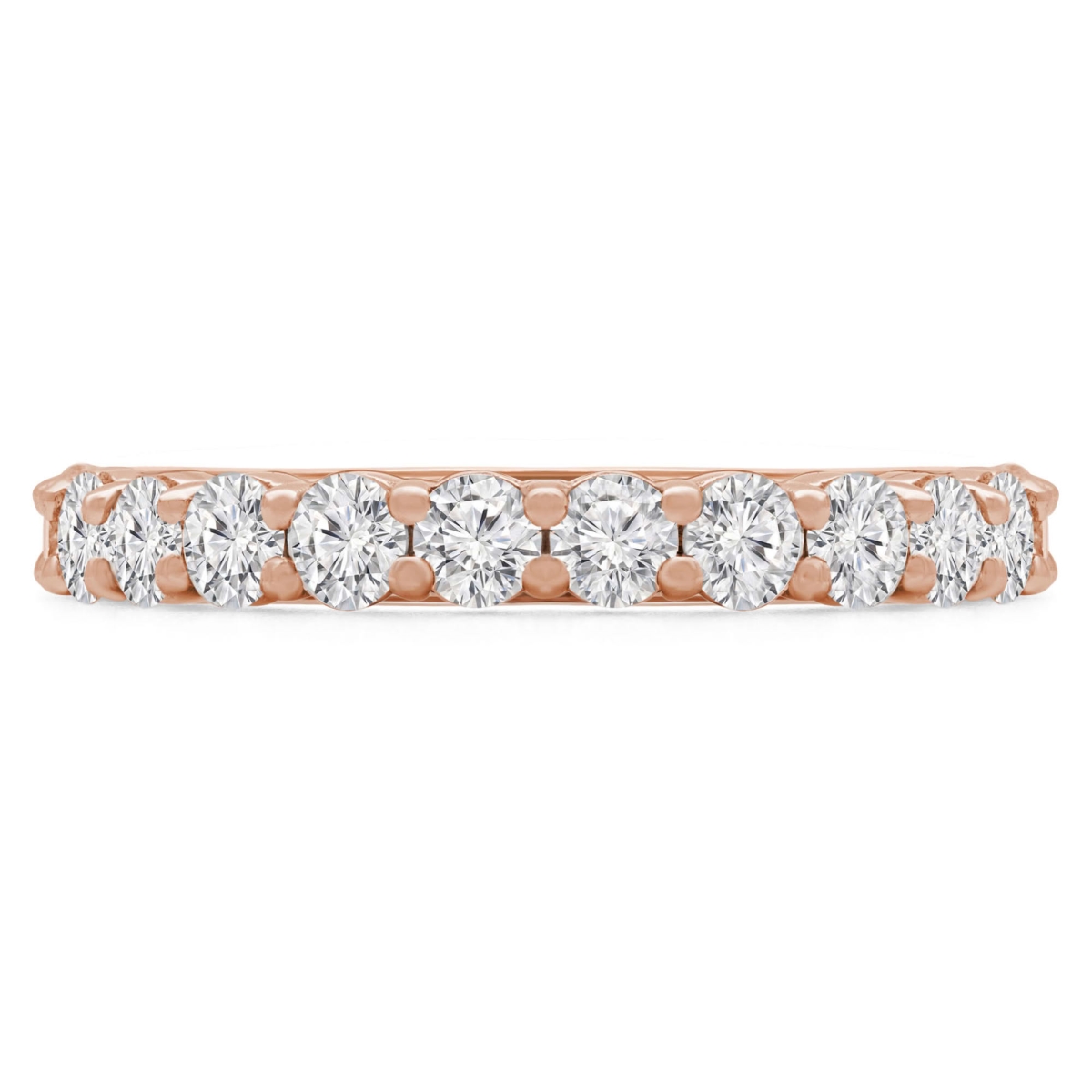 MD250047-P 1.12 CTW Round Lab Created Diamond 3 by 4 Way Shared Prong Semi-Eternity Anniversary Wedding Band Ring - 14K Rose Gold - Size 4 to 9
