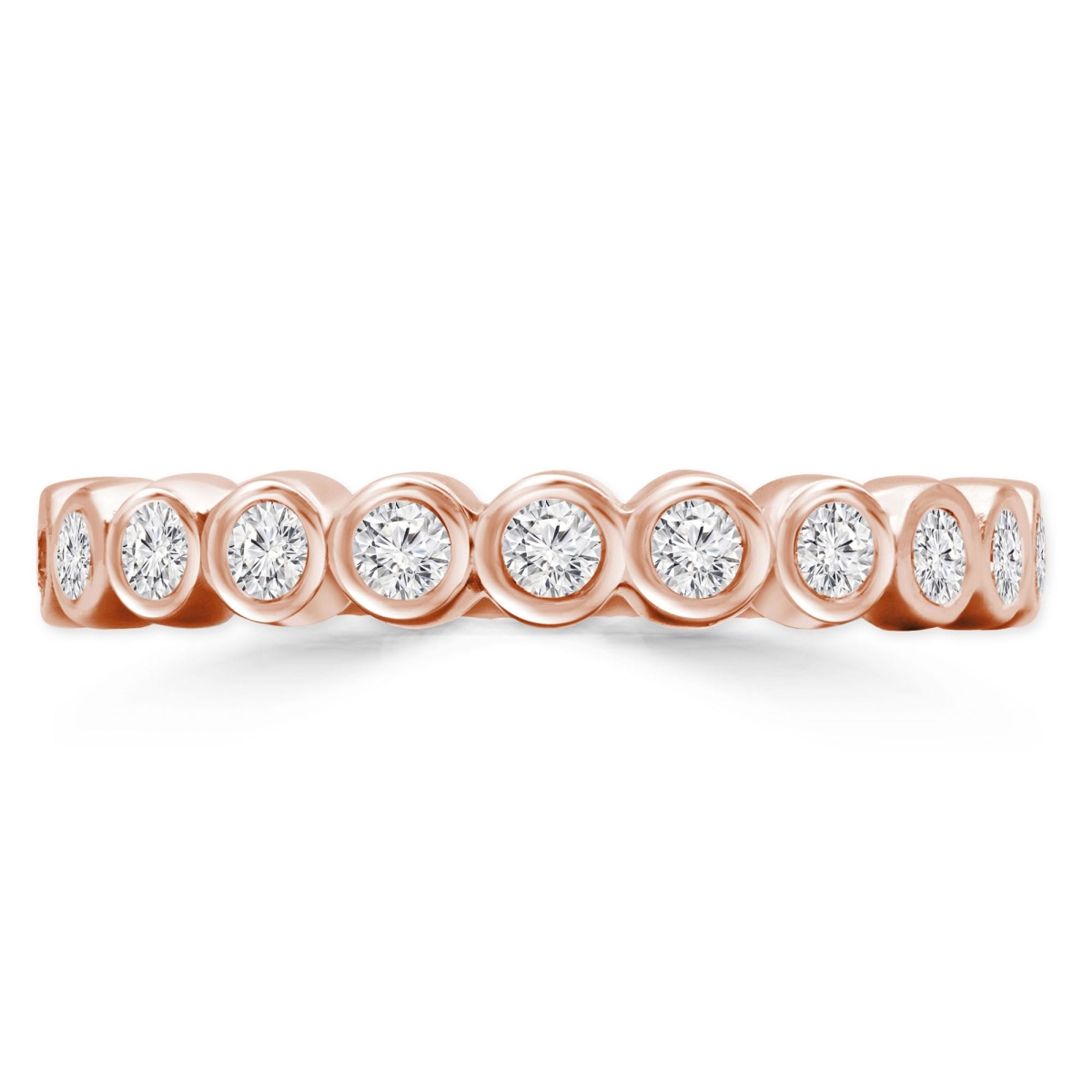 MD250051-5.5 0.4 CTW Round Lab Created Diamond Bezel Set Semi-Eternity Anniversary Wedding Band Ring - 14K Rose Gold - Size 5.5