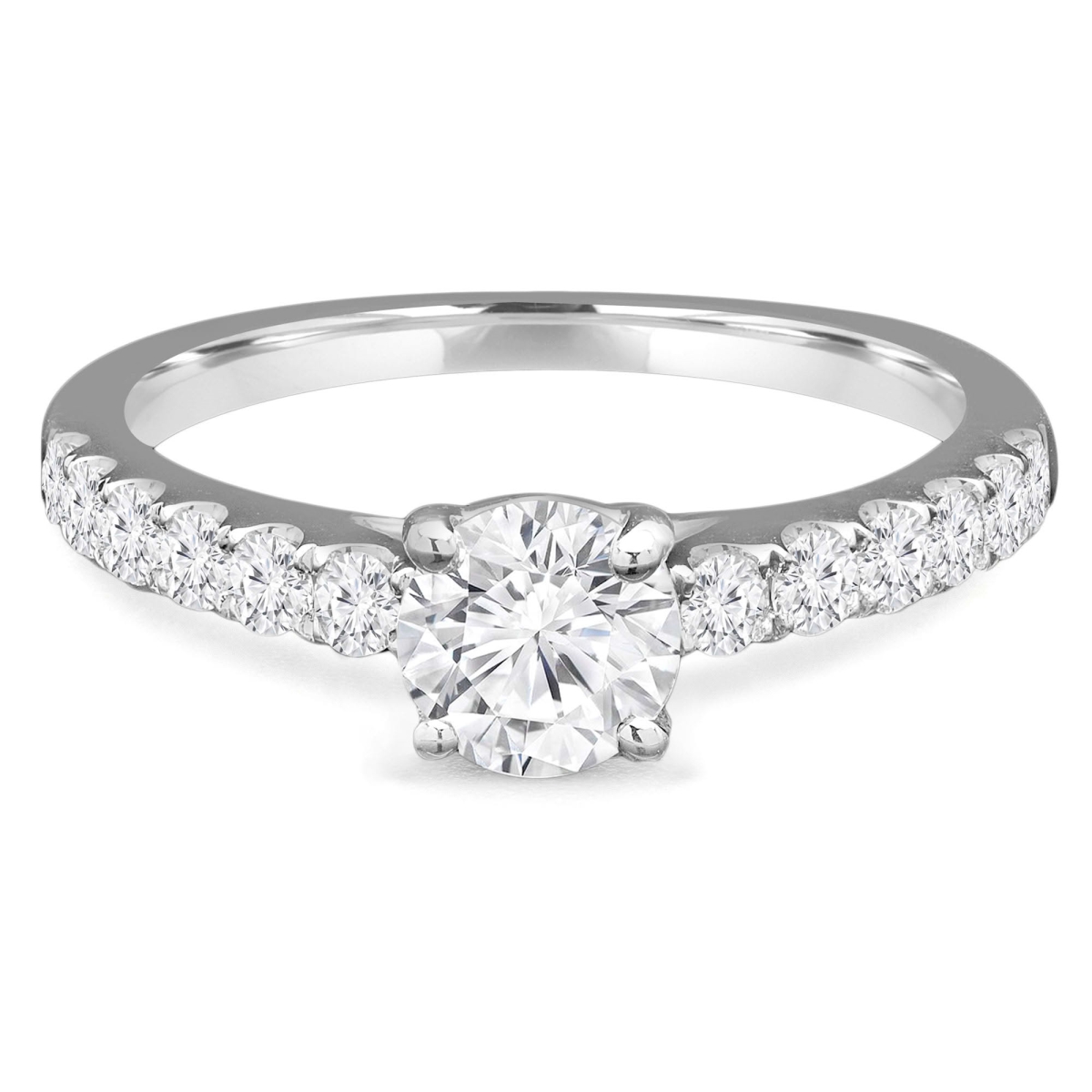 MD240446-8.5 1 CTW Round Lab Created Diamond Solitaire with Accents Engagement Ring - 14K White Gold - Size 8.5