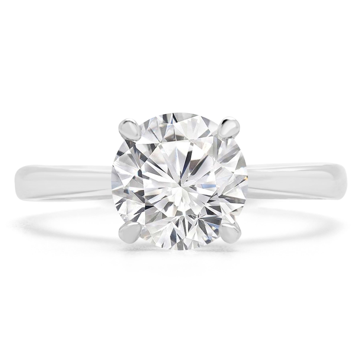 MD240451-8 0.5 CTW Round Lab Created Diamond Cathedral Solitaire Engagement Ring - 14K White Gold - Size 8