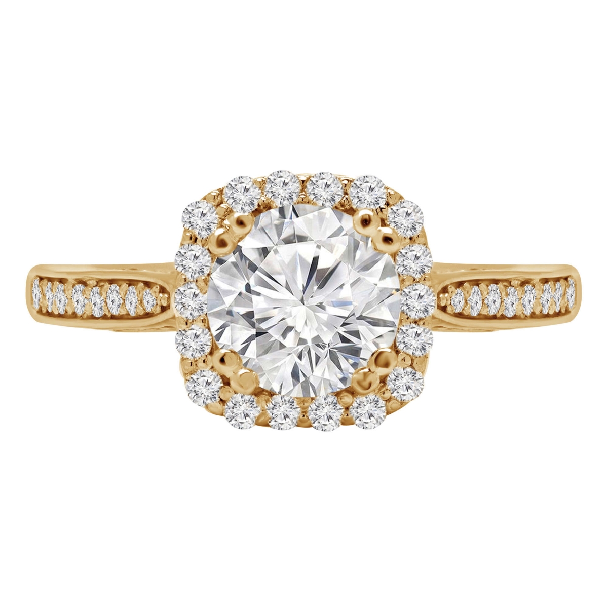 MD240461-4.5 0.87 CTW Round Lab Created Diamond Cathedral Tapered Cushion Halo Engagement Ring - 14K Yellow Gold - Size 4.5