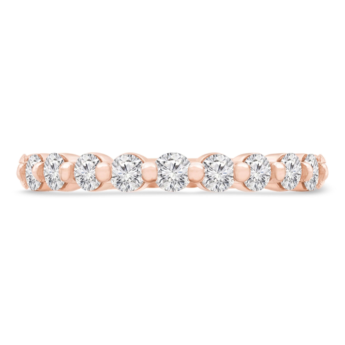 MD250058-5 1.05 CTW Round Lab Created Diamond 3 by 4 Way Shared Prong Semi-Eternity Anniversary Wedding Band Ring - 14K Rose Gold - Size 5