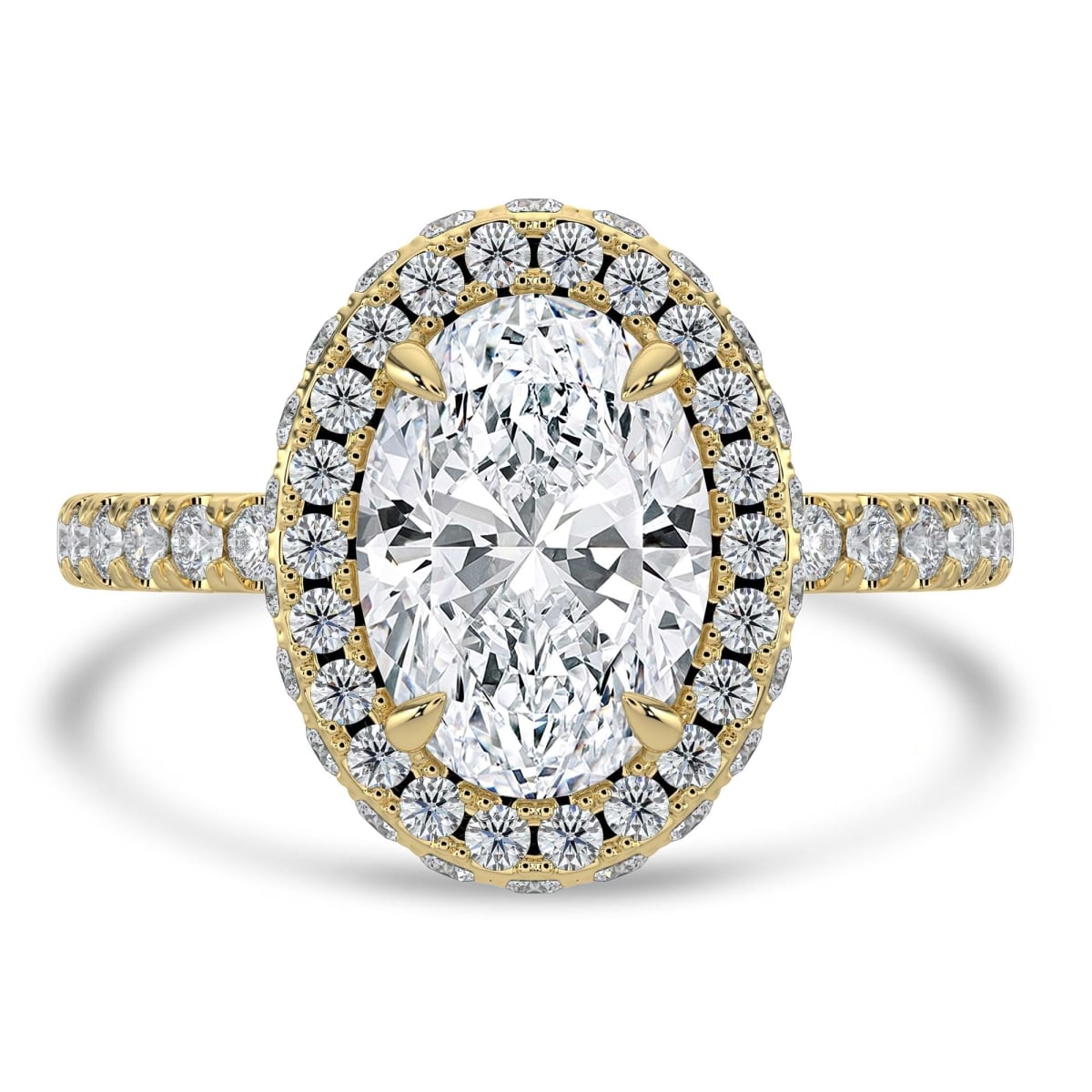 MD250181-5 3.4 CTW Oval Lab Created Diamond Rollover Halo Engagement Ring with Accents - 14K Yellow Gold - Size 5