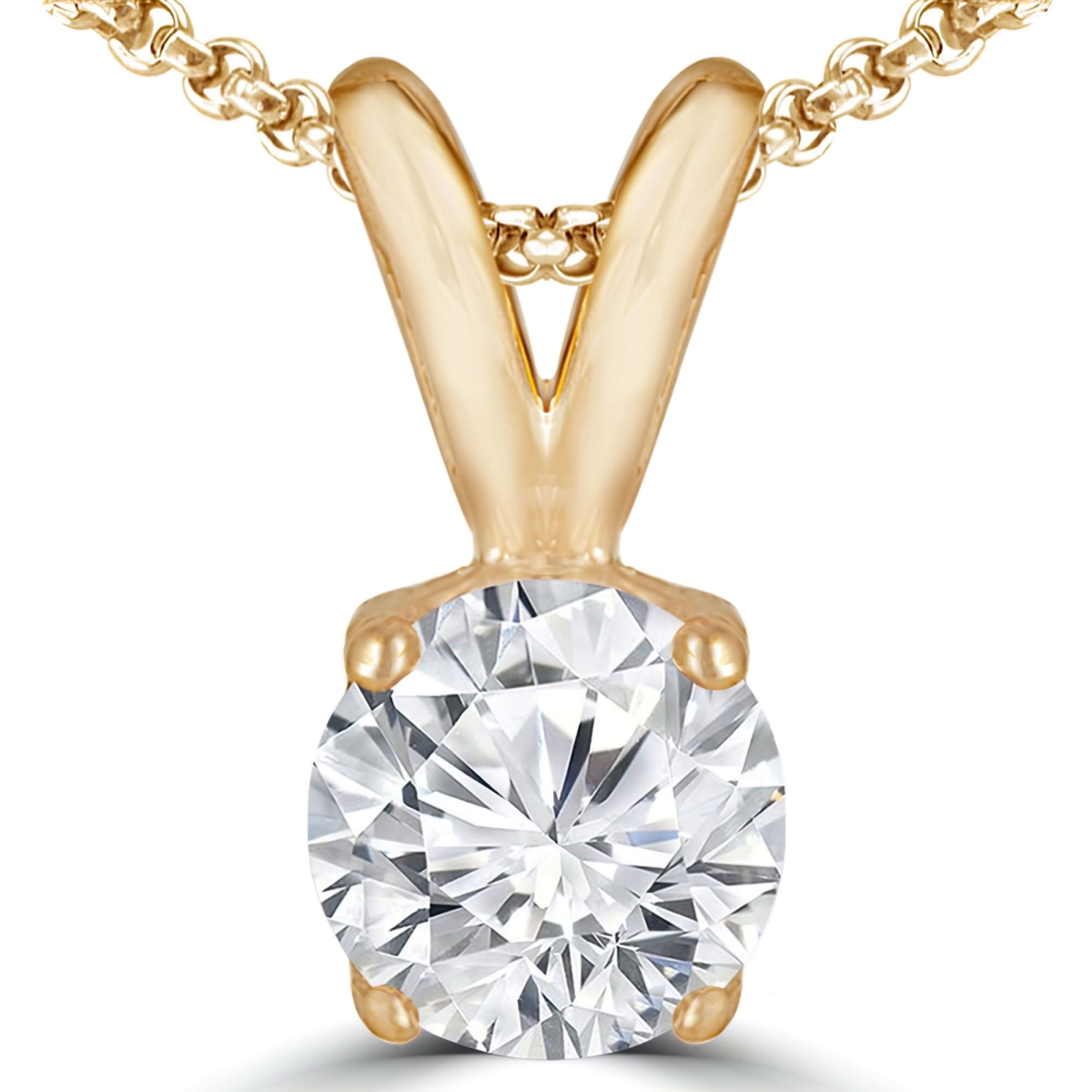 MD250121 0.5 CTW Round Lab Created Diamond 4-Prong Solitaire Pendant Necklace - 14K Yellow Gold