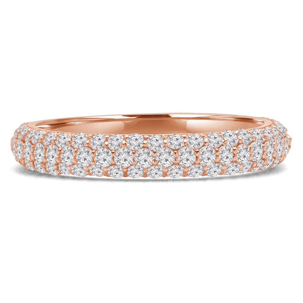 MD250071-5 0.66 CTW Round Lab Created Diamond 3 by 4 Way Three-Row Semi-Eternity Anniversary Wedding Band Ring - 14K Rose Gold - Size 5