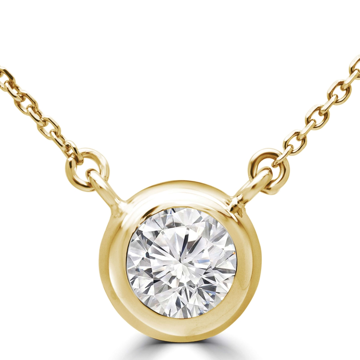 MD250131 0.75 CTW Round Lab Created Diamond Bezel Set Pendant Necklace - 14K Yellow Gold