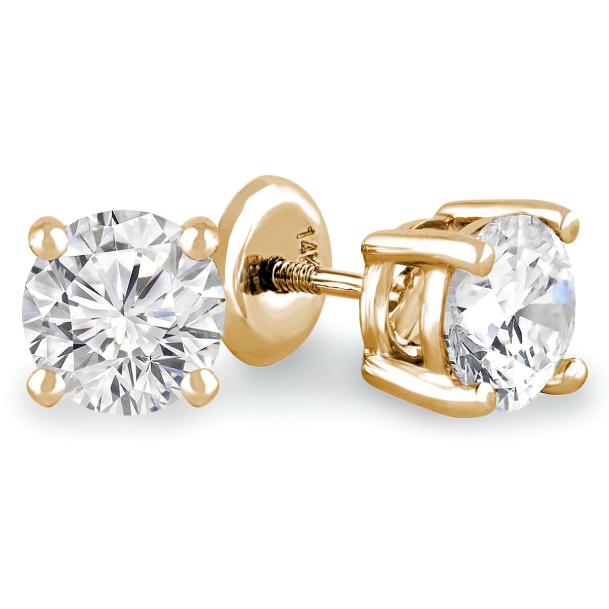 MD250133 0.75 CTW Round Diamond 4-Prong Stud Earrings - 14K Yellow Gold