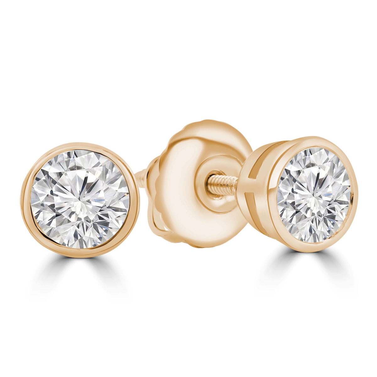 MD250134 0.33 CTW Round Lab Created Diamond Bezel Set Stud Earrings - 14K Yellow Gold