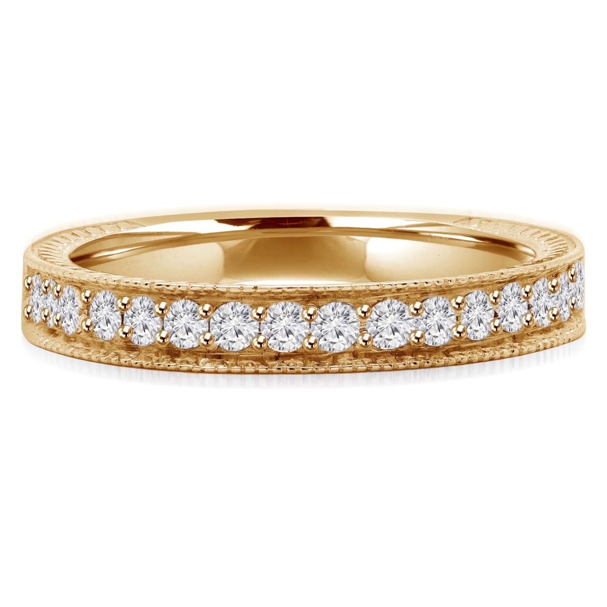 MD250063-7.5 0.37 CTW Round Lab Created Diamond Vintage Shared Prong Semi-Eternity Anniversary Wedding Band Ring - 14K Yellow Gold - Size 7.5