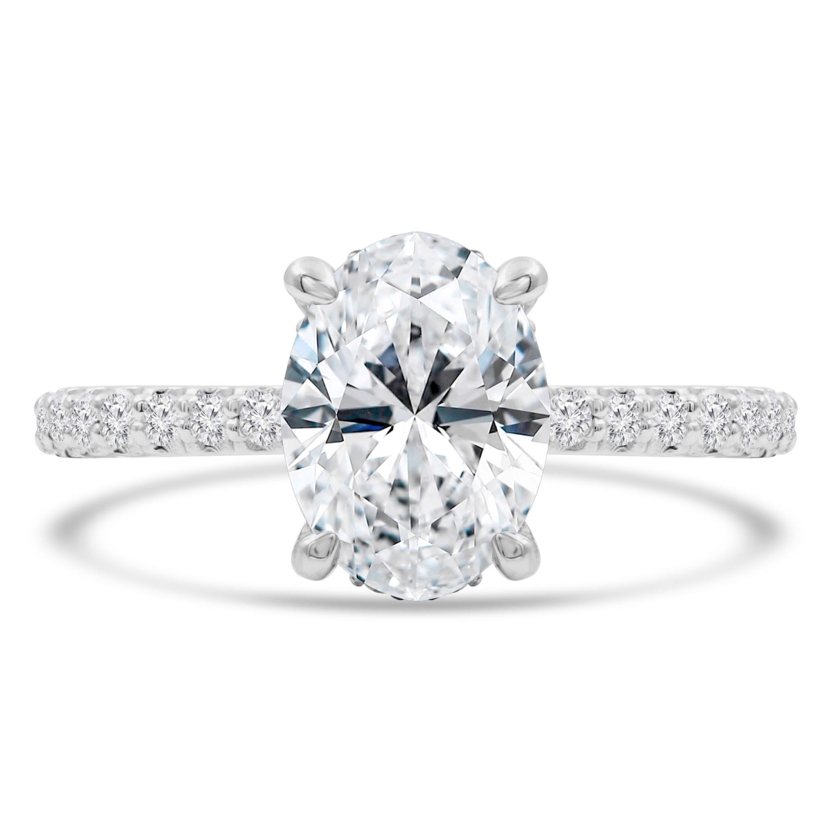 MD250236-5.5 2.25 CTW Oval Diamond Hidden Halo Solitaire with Accents Engagement Ring - 14K White Gold - Size 5.5