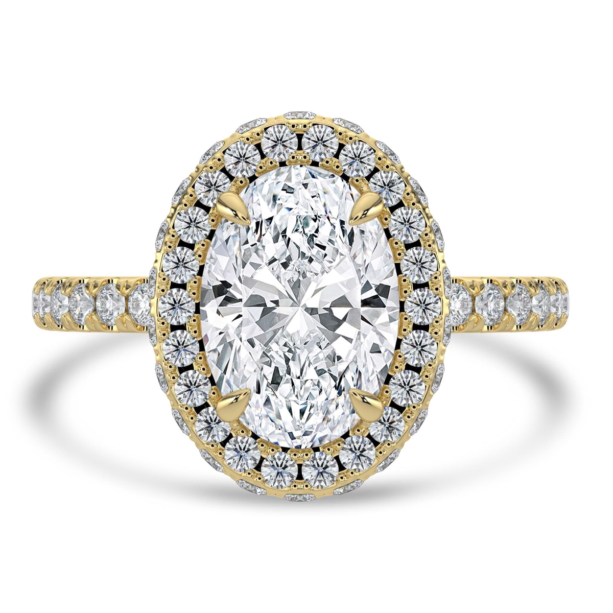 MD250181-8 3.4 CTW Oval Lab Created Diamond Rollover Halo Engagement Ring with Accents - 14K Yellow Gold - Size 8