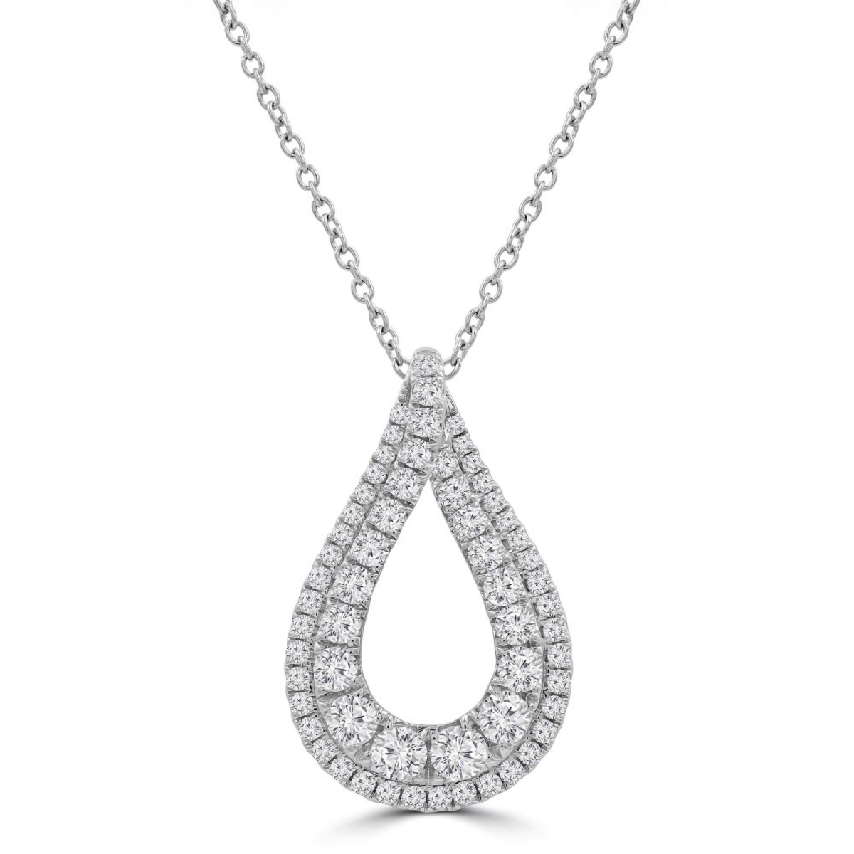 MD250364 0.6 CTW Round Diamond 2-Row Teardrop Pendant Necklace - 18K White Gold