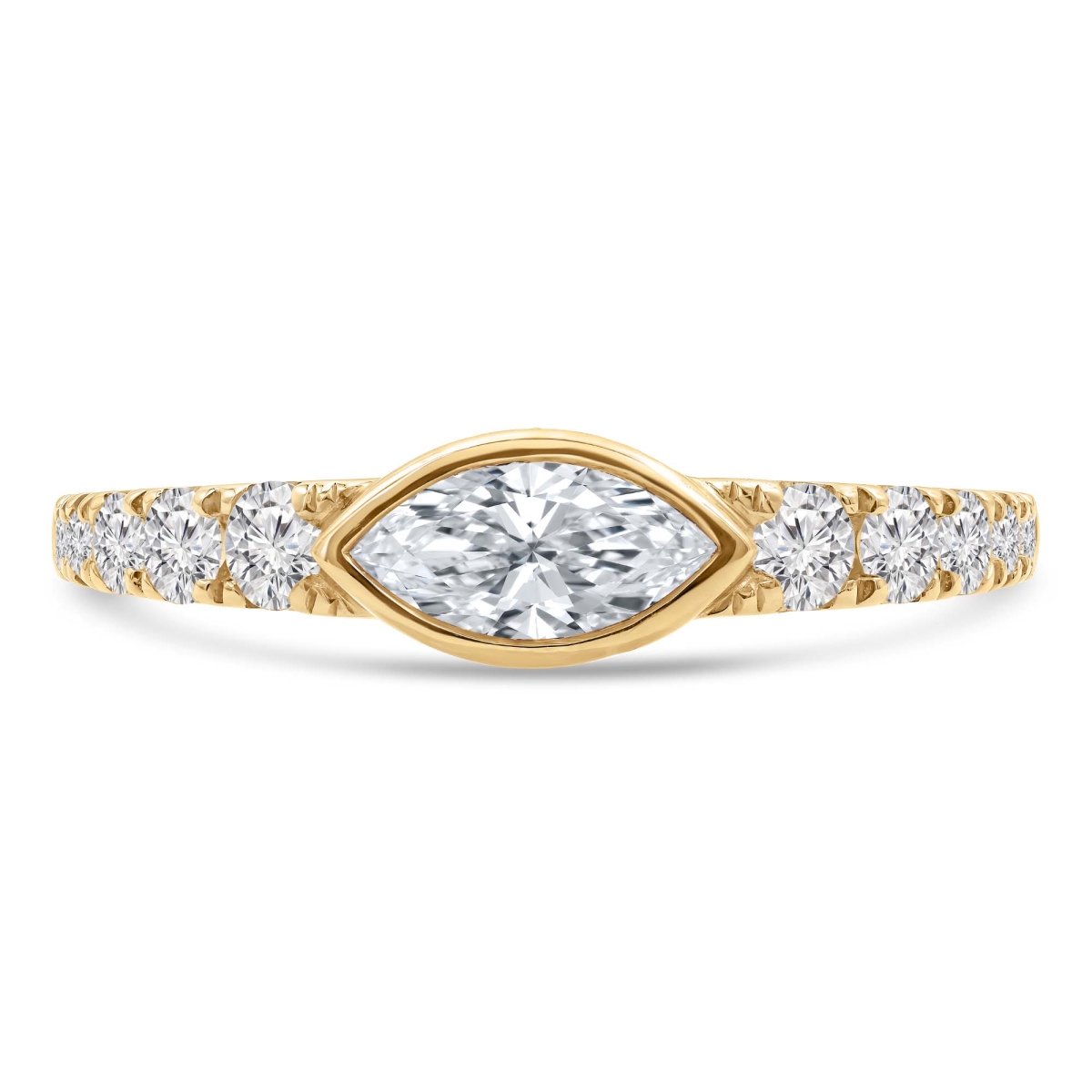 MD250263-7.5 0.8 CTW Marquise Lab Created Diamond Bezel Set Cocktail Ring - 14K Yellow Gold - Size 7.5