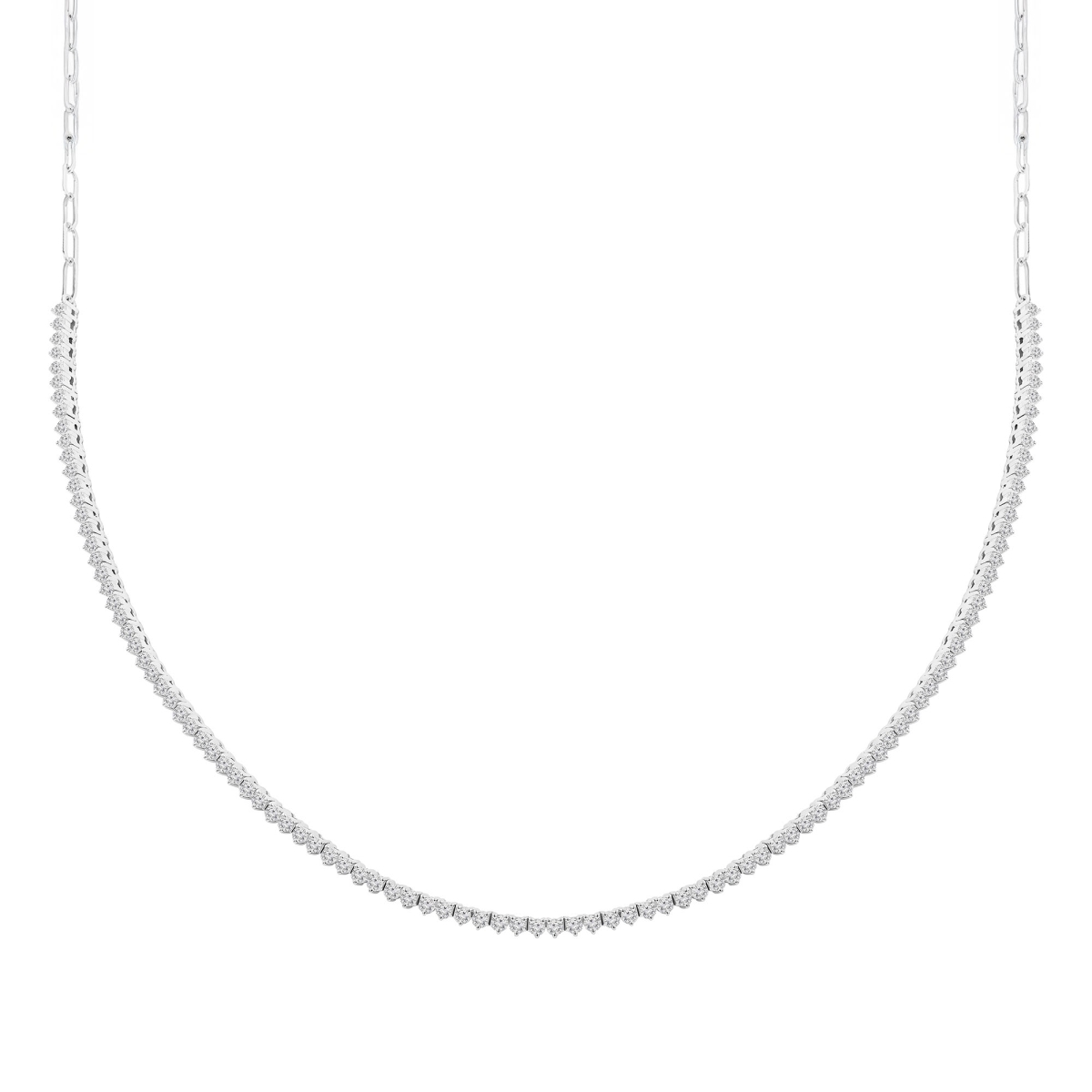 MD250311 2.62 CTW Round Lab Created Diamond Paperclip & Half Tennis Necklace - 14K White Gold