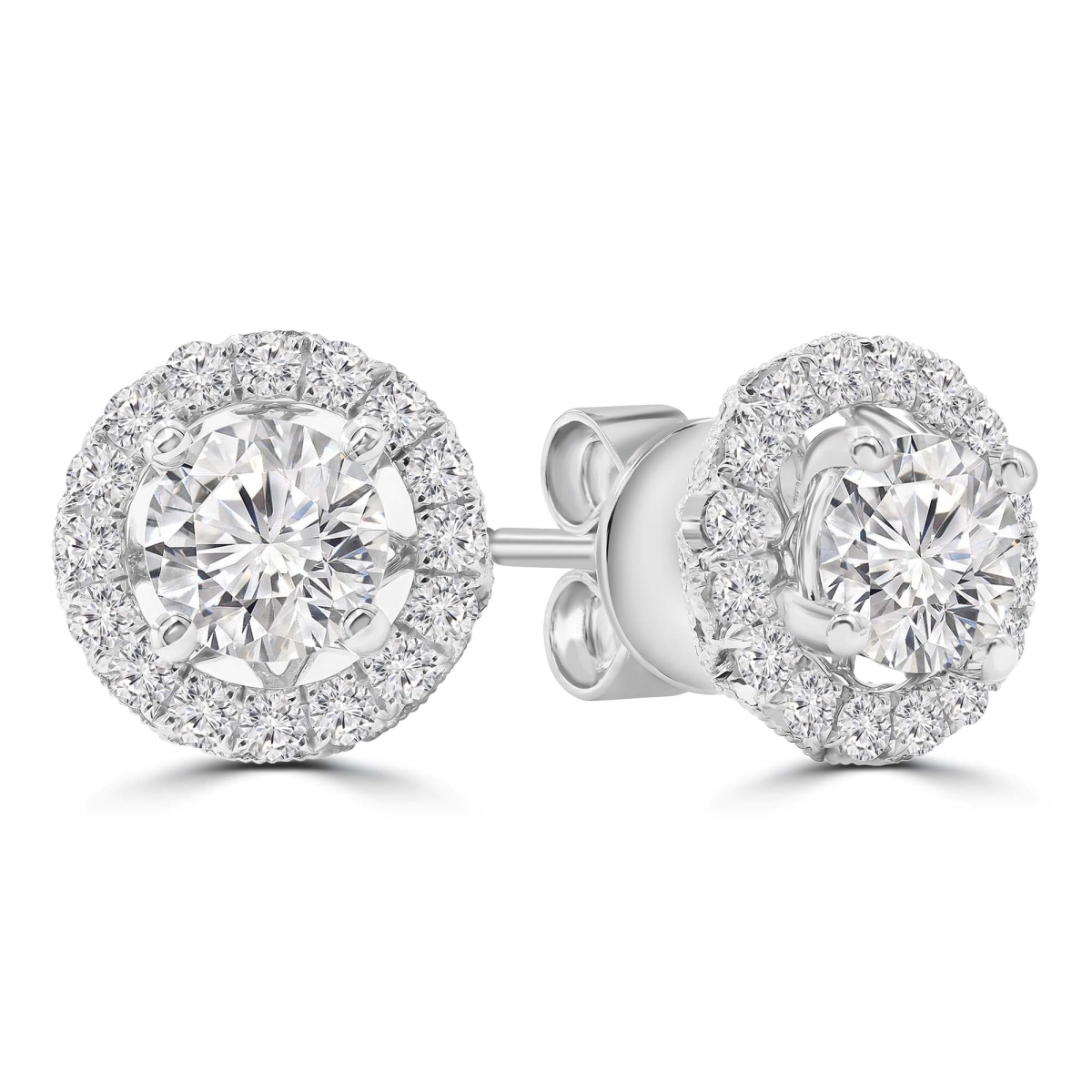 MD250397 1.12 CTW Round Lab Created Diamond Halo Stud Earrings - 18K White Gold