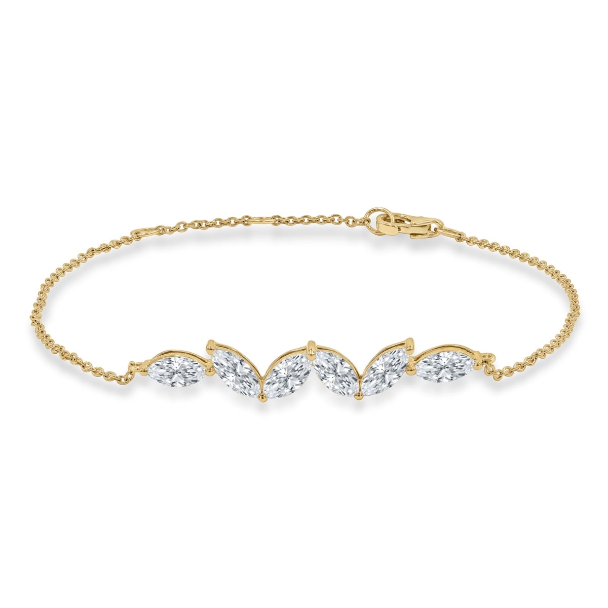 MD250317 1.25 CTW Marquise Lab Created Diamond 6 Stone Chain Bracelet - 14K Yellow Gold